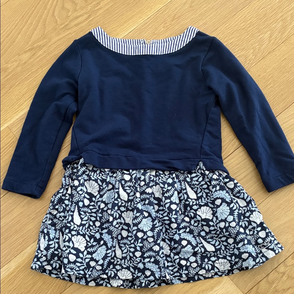 Vineyard Vines Toddler Navy and White Long Sleeve Dress